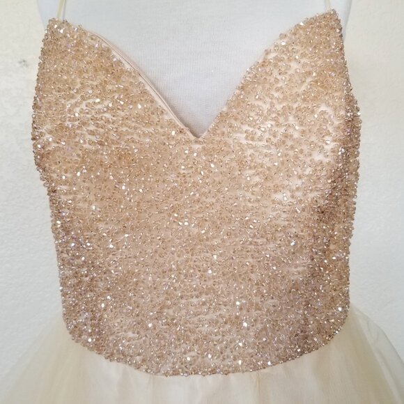 Formal Champagne Sequined Sweetheart Neckline Tulle Ball Gown Prom Dress 14 - Picture 8 of 8